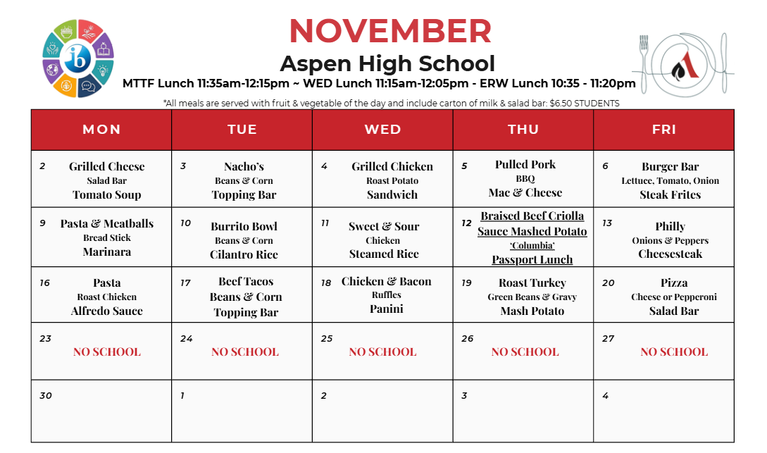 AHS Lunch Menu